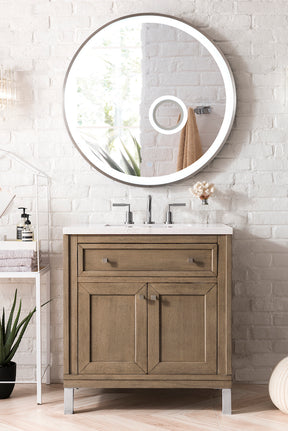 30" Chicago Single Sink Bathroom Vanity, Whitewashed Walnut