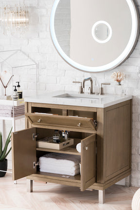 30" Chicago Single Sink Bathroom Vanity, Whitewashed Walnut