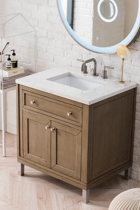 30" Chicago Single Sink Bathroom Vanity, Whitewashed Walnut