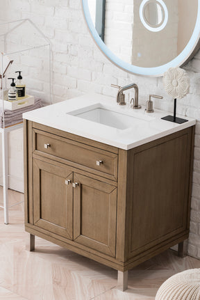 30" Chicago Single Sink Bathroom Vanity, Whitewashed Walnut