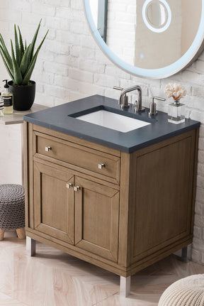 30" Chicago Single Sink Bathroom Vanity, Whitewashed Walnut