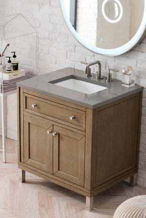 30" Chicago Single Sink Bathroom Vanity, Whitewashed Walnut