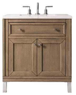 30" Chicago Single Sink Bathroom Vanity, Whitewashed Walnut