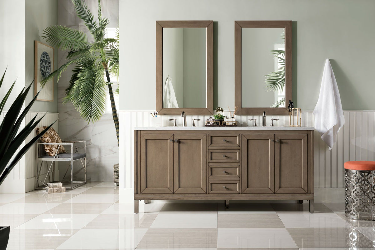 72" Chicago Whitewashed Walnut Double Sink Bathroom Vanity, James Martin Vanities - vanitiesdepot.com