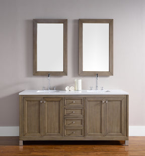 72" Chicago Double Sink Bathroom Vanity, Whitewashed Walnut