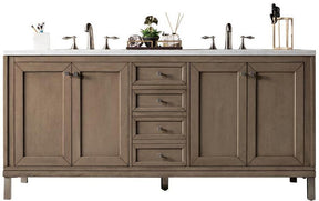 72" Chicago Whitewashed Walnut Double Sink Bathroom Vanity, James Martin Vanities - vanitiesdepot.com