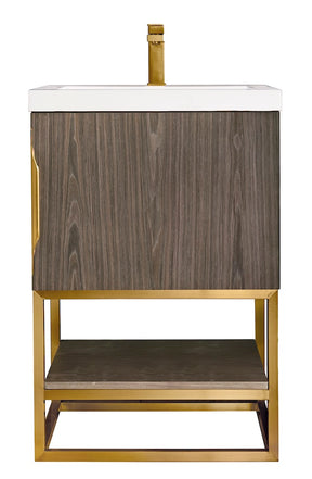 24" Columbia Single Sink Bathroom Vanity, Ash Gray, Radiant Gold w/ Top