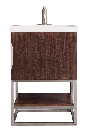 24" Columbia Single Sink Bathroom Vanity, Coffee Oak, Brushed Nickel w/ Top