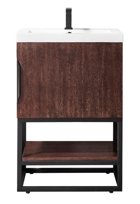 24" Columbia Single Sink Bathroom Vanity, Coffee Oak, Matte Black w/ Top