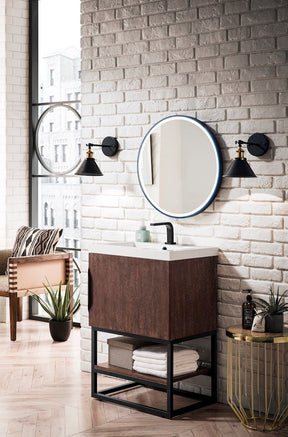 24" Columbia Single Sink Bathroom Vanity, Coffee Oak, Matte Black w/ Top