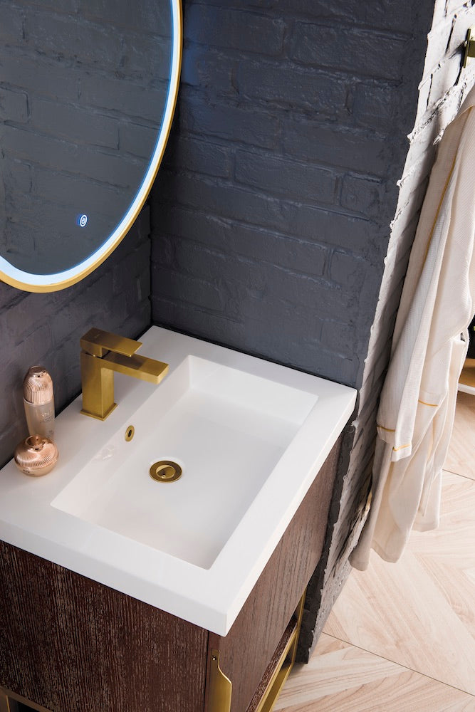 24" Columbia Single Sink Bathroom Vanity, Coffee Oak, Radiant Gold w/ Top