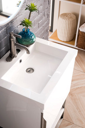 24" Columbia Single Sink Bathroom Vanity, Glossy White, Brushed Nickel w/ Top