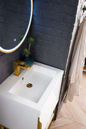 24" Columbia Single Sink Bathroom Vanity, Glossy White, Radiant Gold w/ Top