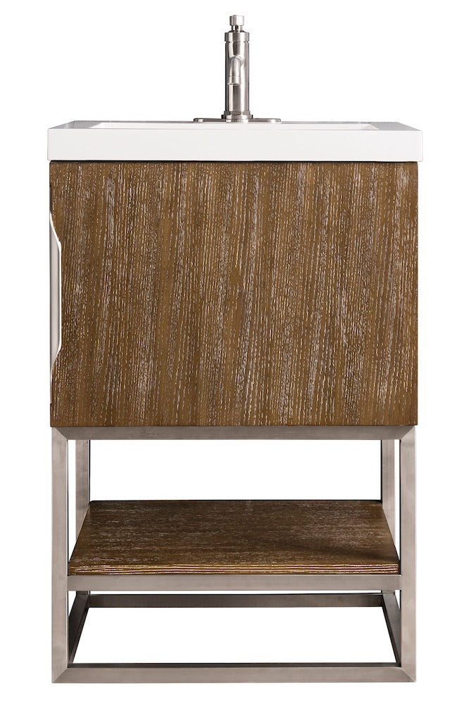 24" Columbia Single Sink Bathroom Vanity, Latte Oak, Brushed Nickel w/ Top