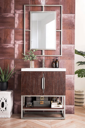 31.5" Columbia Single Sink Bathroom Vanity, Coffee Oak & Brushed Nickel