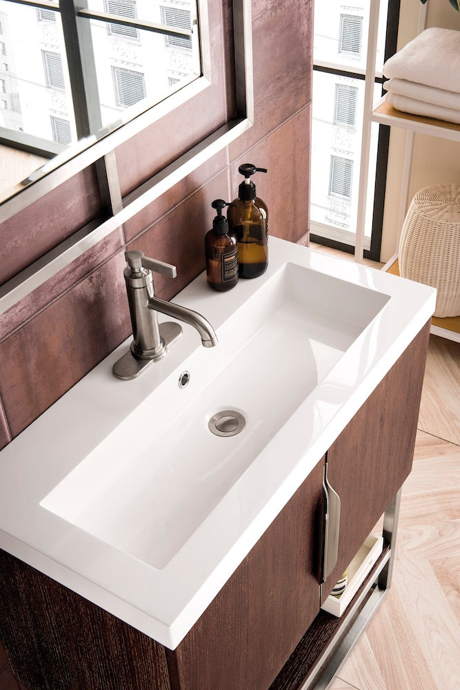 31.5" Columbia Single Sink Bathroom Vanity, Coffee Oak & Brushed Nickel