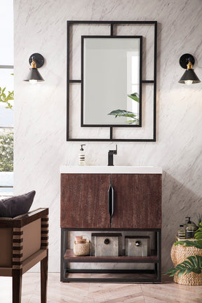31.5" Columbia Single Sink Bathroom Vanity, Coffee Oak & Matte Black