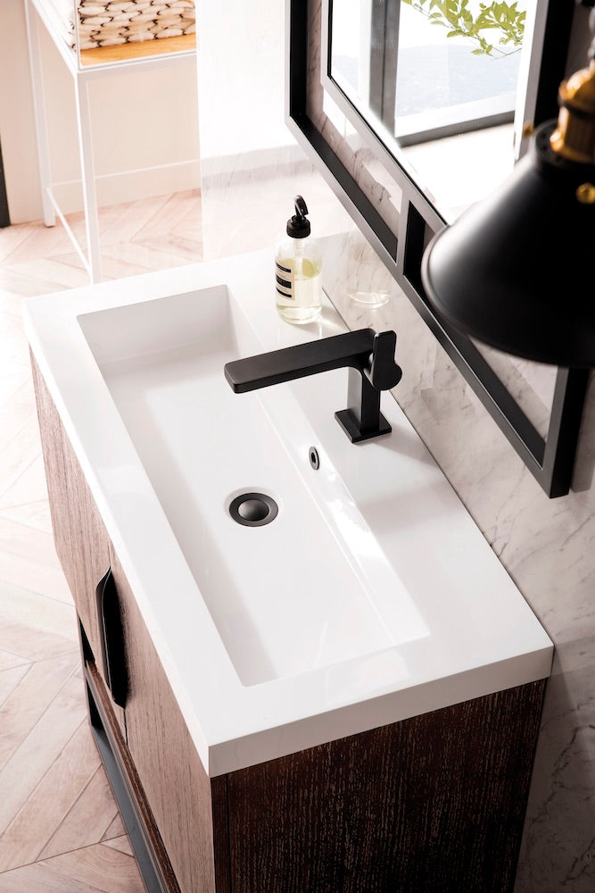 31.5" Columbia Single Sink Bathroom Vanity, Coffee Oak & Matte Black