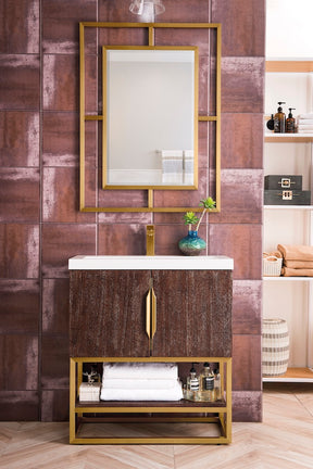 31.5" Columbia Single Sink Bathroom Vanity, Coffee Oak & Radiant Gold