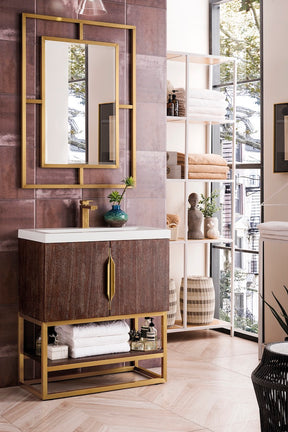 31.5" Columbia Single Sink Bathroom Vanity, Coffee Oak & Radiant Gold