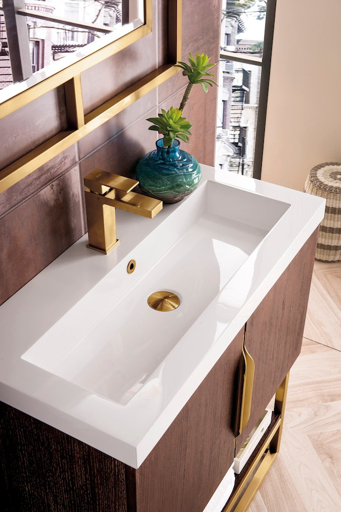 31.5" Columbia Single Sink Bathroom Vanity, Coffee Oak & Radiant Gold