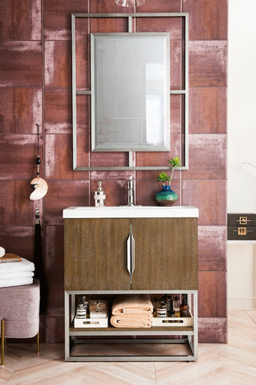 31.5" Columbia Single Sink Bathroom Vanity, Latte Oak & Brushed Nickel