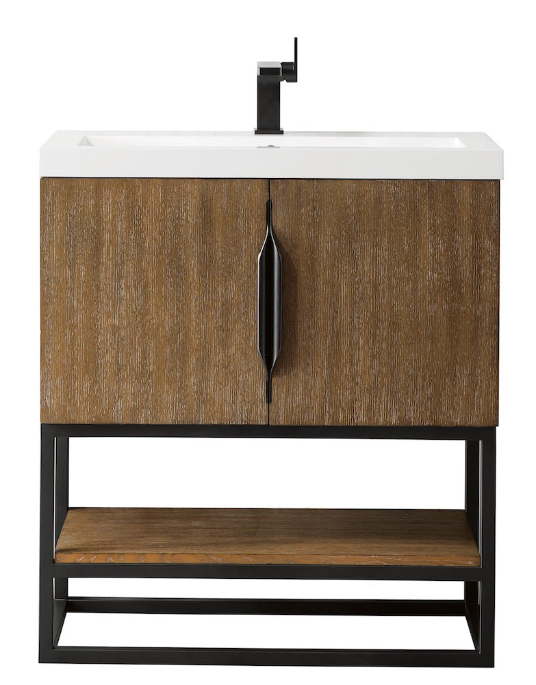 31.5" Columbia Single Sink Bathroom Vanity, Latte Oak & Matte Black