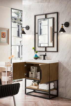 31.5" Columbia Single Sink Bathroom Vanity, Latte Oak & Matte Black