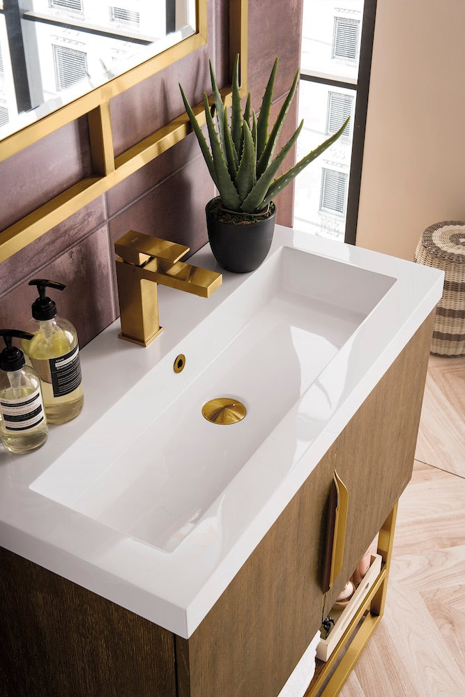 31.5" Columbia Single Sink Bathroom Vanity, Latte Oak & Radiant Gold