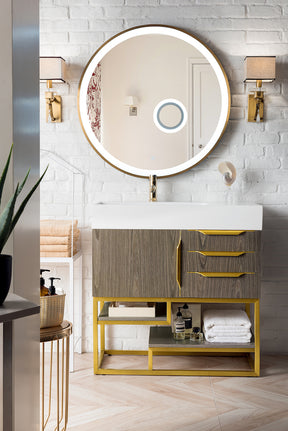 36" Columbia Single Sink Bathroom Vanity, Ash Gray w/ Radiant Gold