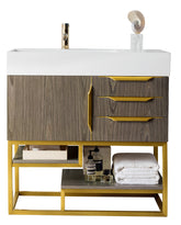 36" Columbia Single Sink Bathroom Vanity, Ash Gray w/ Radiant Gold