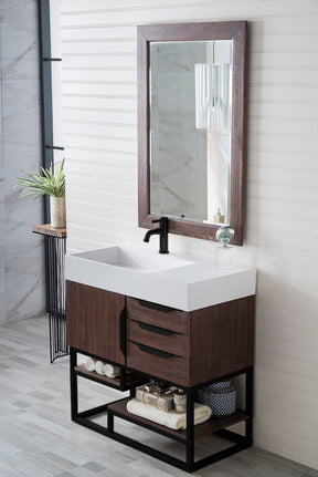 36" Columbia Single Sink Bathroom Vanity, Coffee Oak w/ Matte Black