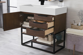 36" Columbia Single Sink Bathroom Vanity, Coffee Oak w/ Matte Black