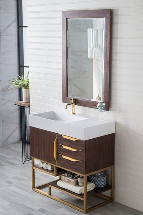 36" Columbia Single Sink Bathroom Vanity, Coffee Oak w/ Radiant Gold