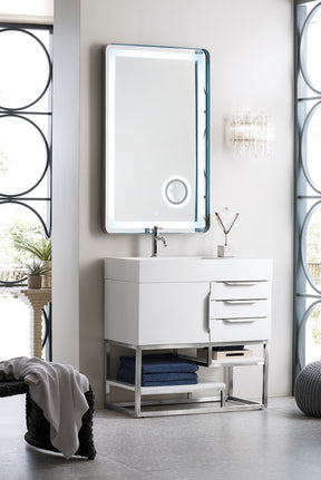 36" Columbia Single Sink Bathroom Vanity, Glossy White & Brushed Nickel