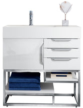 36" Columbia Single Sink Bathroom Vanity, Glossy White & Brushed Nickel