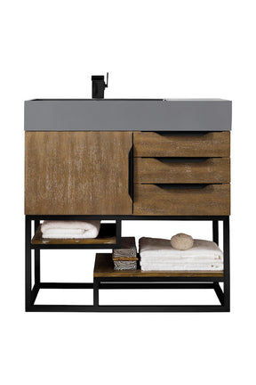 36" Columbia Single Sink Bathroom Vanity, Latte Oak w/ Matte Black