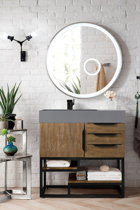 36" Columbia Single Sink Bathroom Vanity, Latte Oak w/ Matte Black