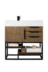 36" Columbia Single Sink Bathroom Vanity, Latte Oak w/ Matte Black