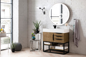 36" Columbia Single Sink Bathroom Vanity, Latte Oak w/ Matte Black