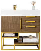 36" Columbia Single Sink Bathroom Vanity, Latte Oak w/ Radiant Gold