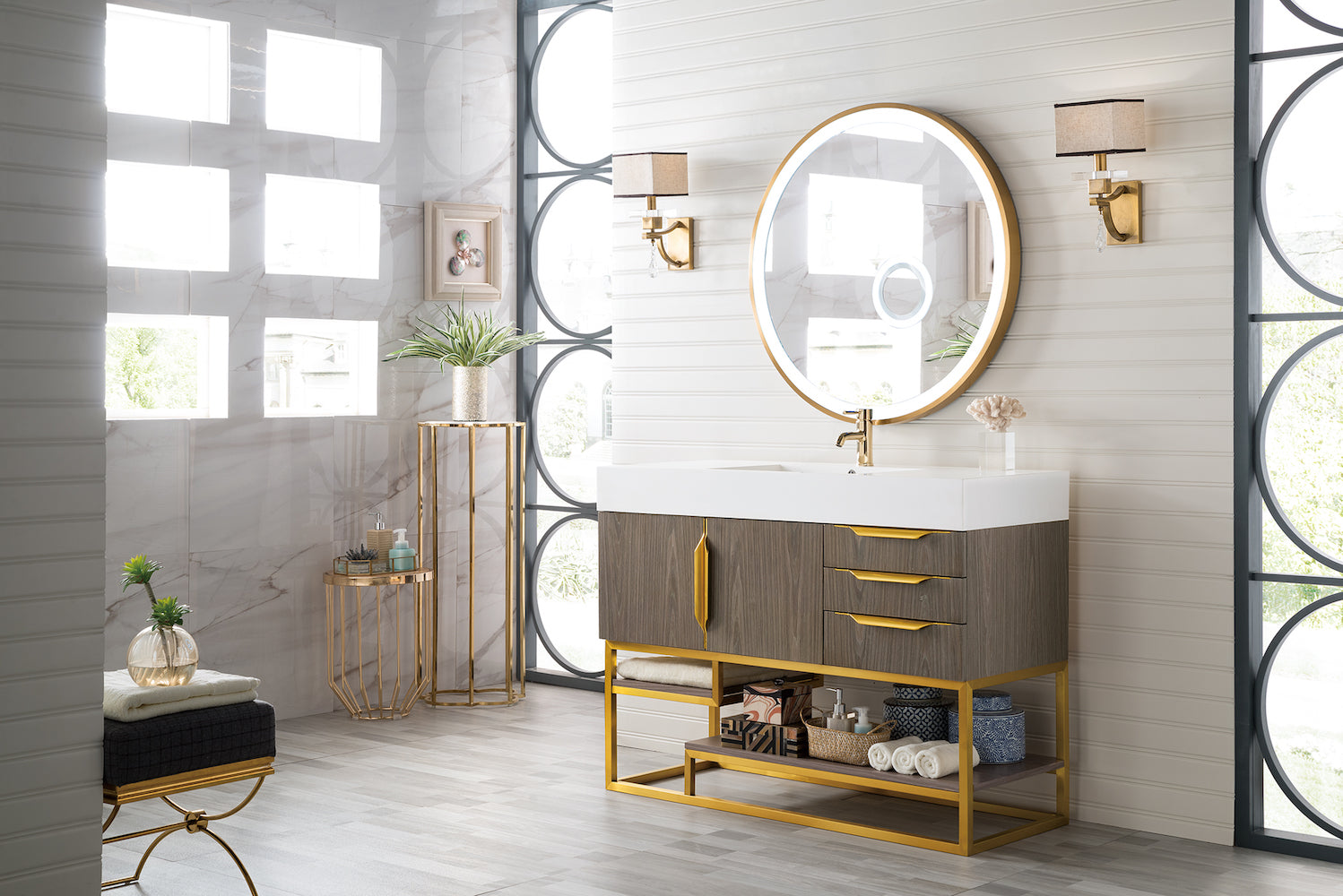 48" Columbia Single Sink Bathroom Vanity, Ash Gray w/ Radiant Gold