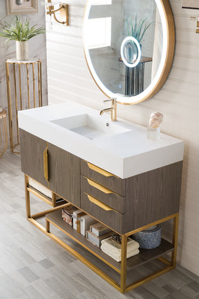48" Columbia Single Sink Bathroom Vanity, Ash Gray w/ Radiant Gold