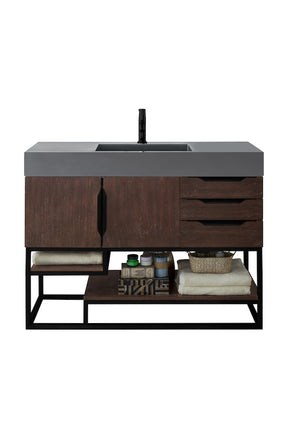 48" Columbia Single Sink Bathroom Vanity, Coffee Oak w/ Matte Black
