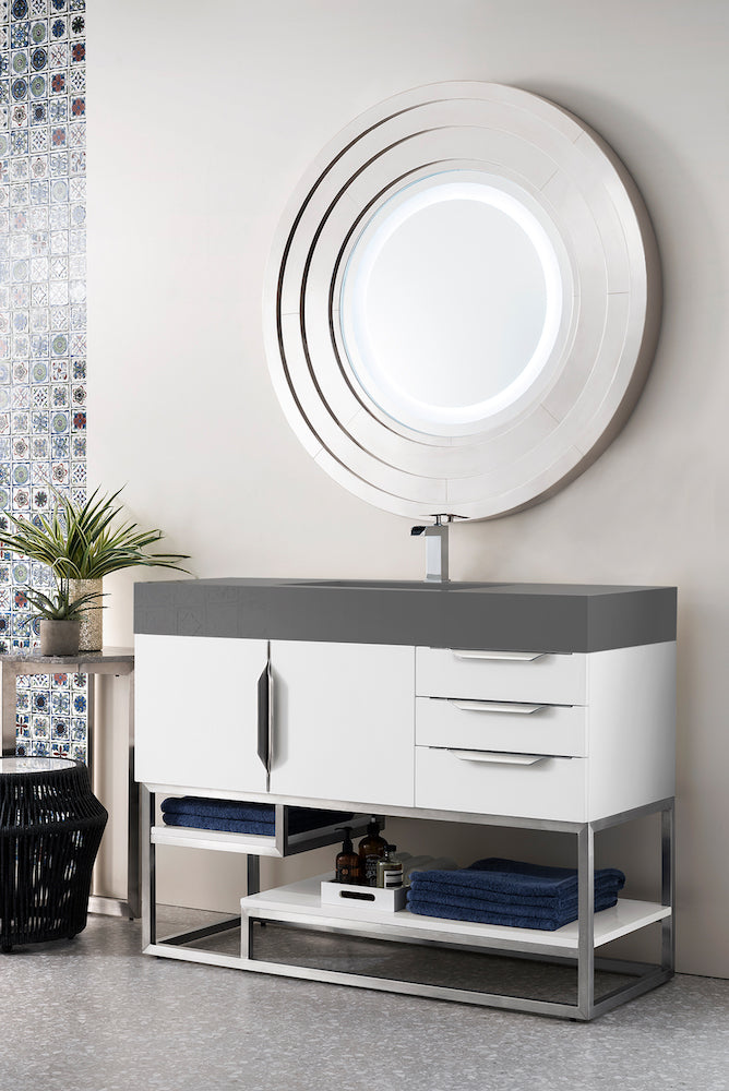 48" Columbia Single Sink Bathroom Vanity, Glossy White w/ Brushed Nickel