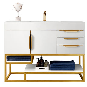 48" Columbia Single Sink Bathroom Vanity, Glossy White w/ Radiant Gold