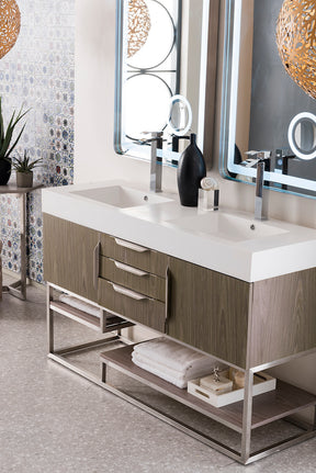 59" Columbia Double Sink Bathroom Vanity, Ash Gray w/ Brushed Nickel