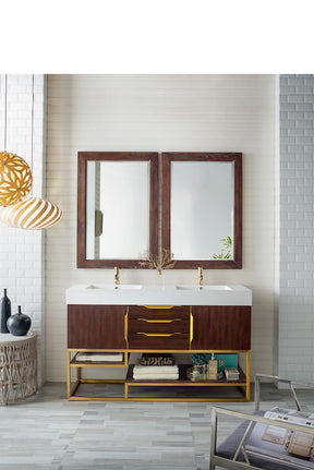 59" Columbia Double Sink Bathroom Vanity, Coffee Oak w/ Radiant Gold