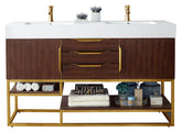 59" Columbia Double Sink Bathroom Vanity, Coffee Oak w/ Radiant Gold