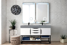 59" Columbia Double Sink Bathroom Vanity, Glossy White w/ Matte Black